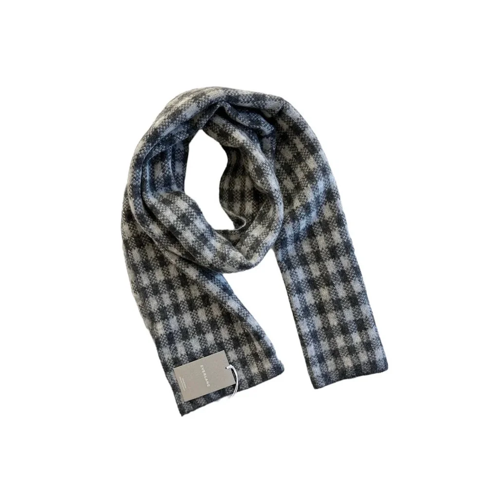NWT Everlane Unisex The Alpaca Patterned Scarf Gray Buffalo Check One Size